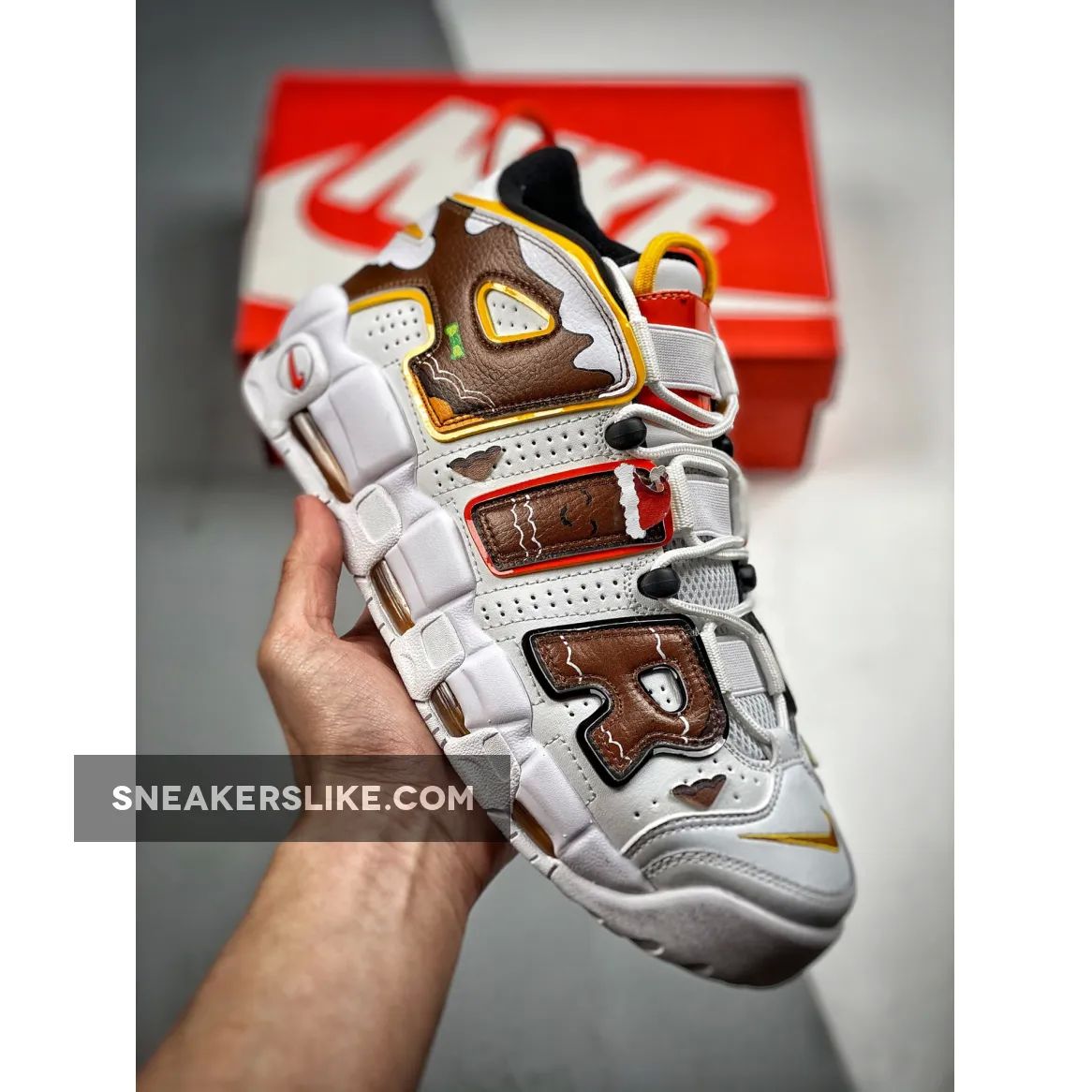 Custom Nike Air More Uptempo White Brown 'brown uptempo'