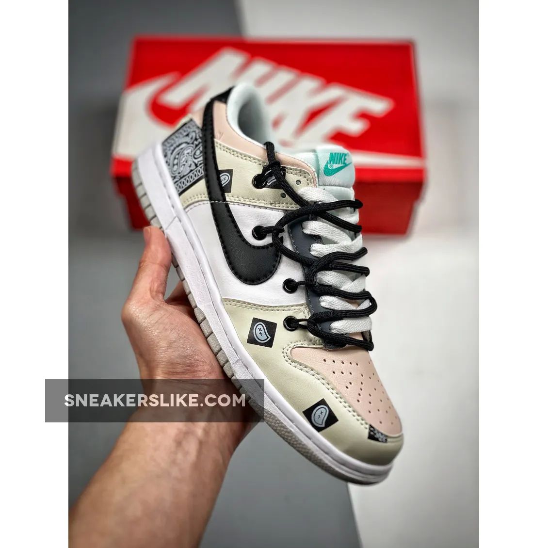 Custom Nike Dunk Low Retro Beige White Black 'beige dunks'