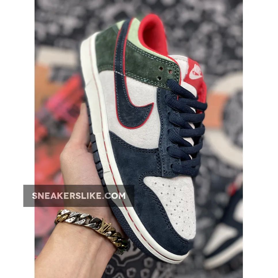 Nike Dunk Low Navy Green Red 'dunk navy blue'