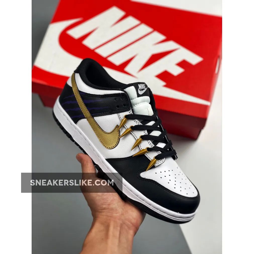 Nike Dunk Low White Black With Gold Logo Online