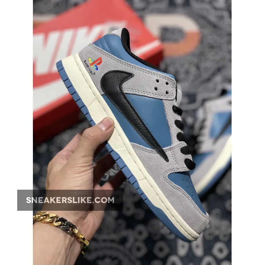 Travis Scott X PlayStation X Nike Dunk Low Blue Grey Online