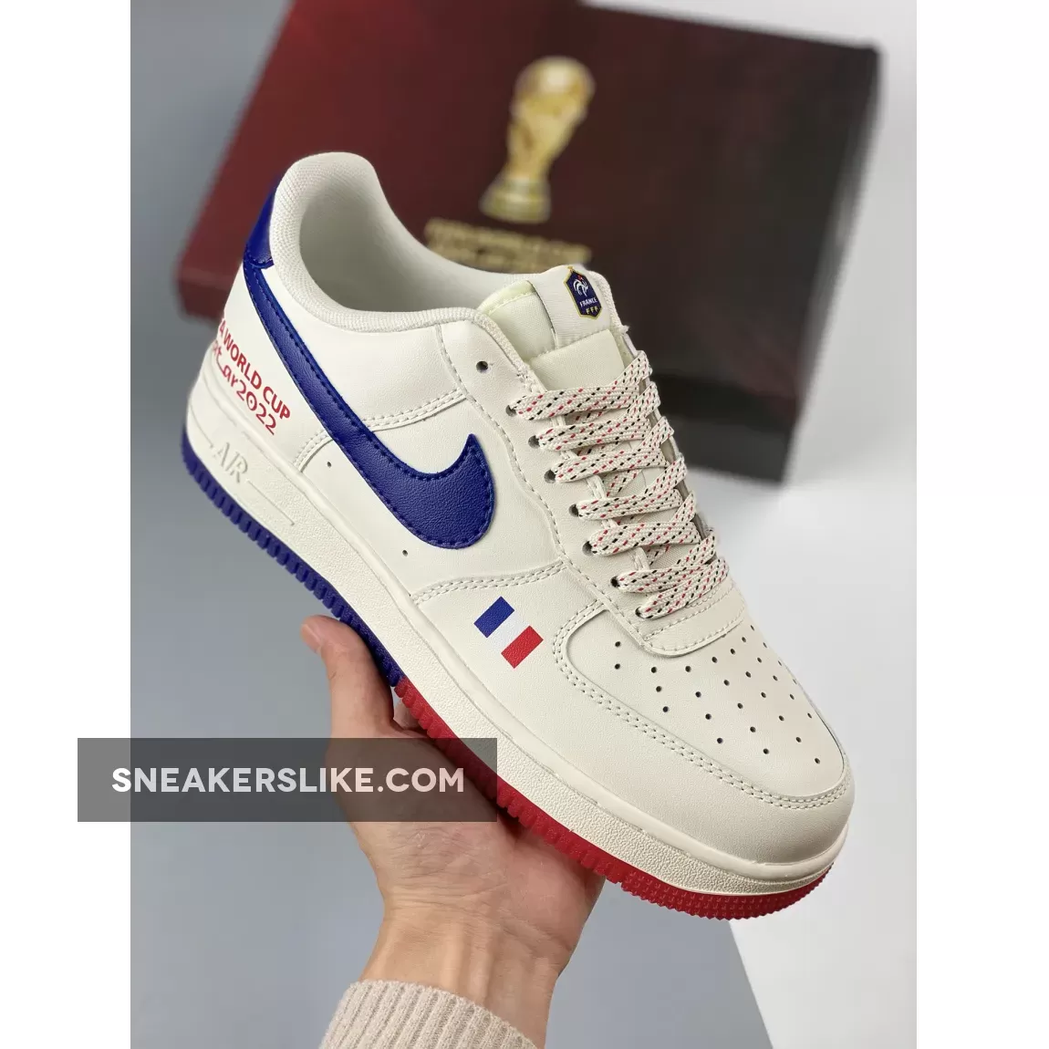 Custom Nike Air Force 1 Low ‘World Cup 2022’ White Blue Red 1671349043 Online