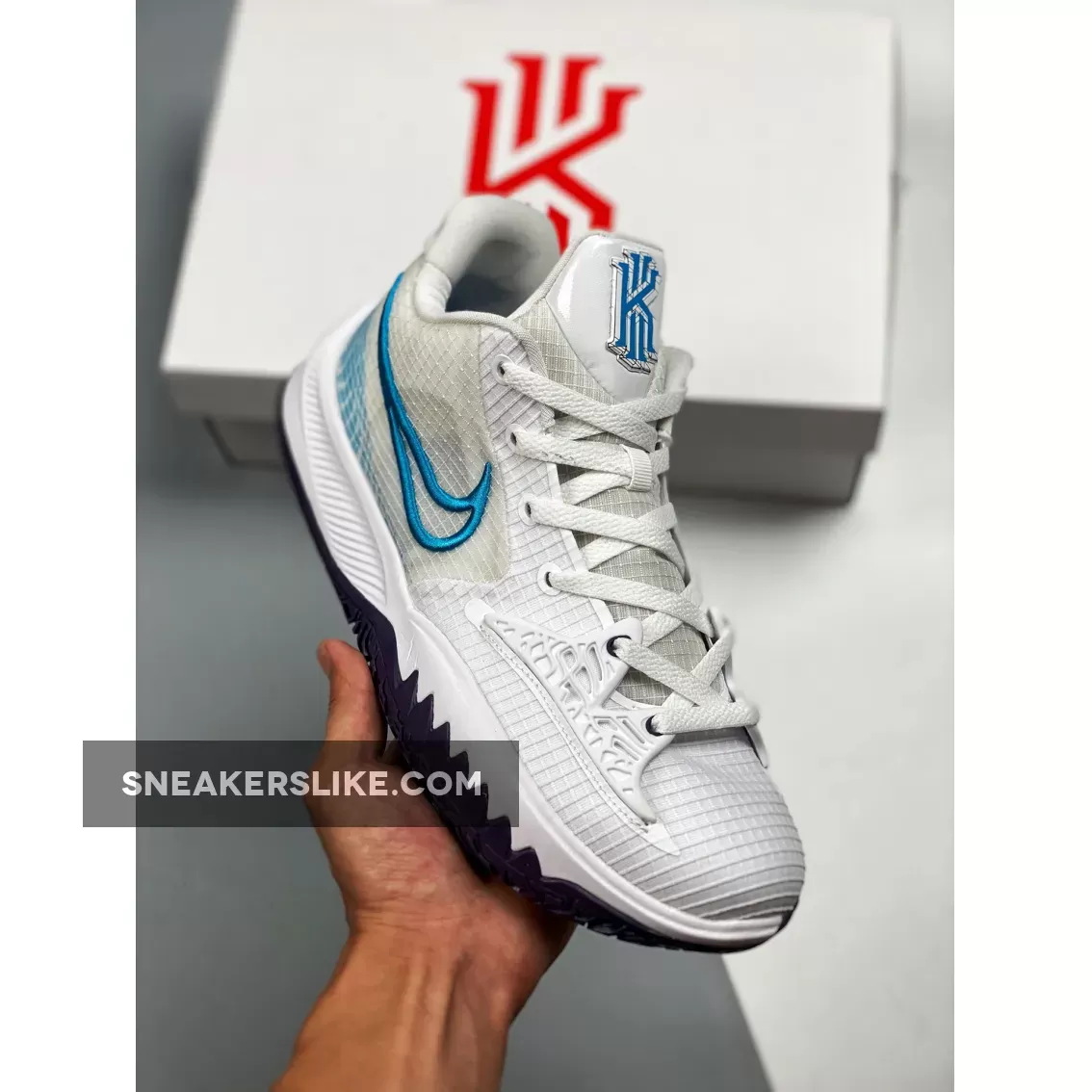 Nike Kyrie Low 4 White/Laser Blue-Dark Raisin CW3985-100 - kyrie low blue