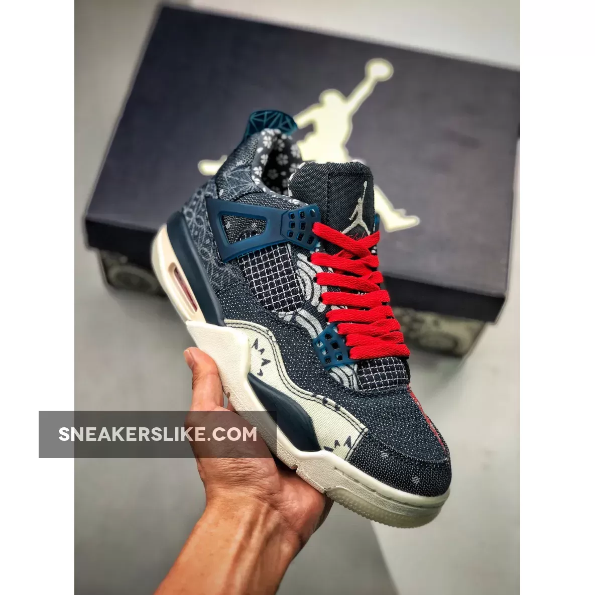 Air Jordan 4 SE 'Sashiko' Deep Ocean/Sail-Cement Grey-Fire Red #sashiko 4s