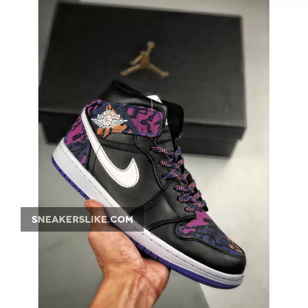 Air Jordan 1 Mid Black/White-Rush Violet-Black AV5174-005 New Releases