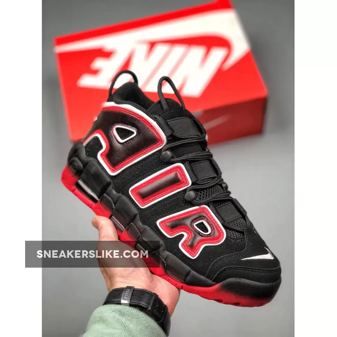 Nike Air More Uptempo Black/White-Laser Crimson / air uptempo laser crimson