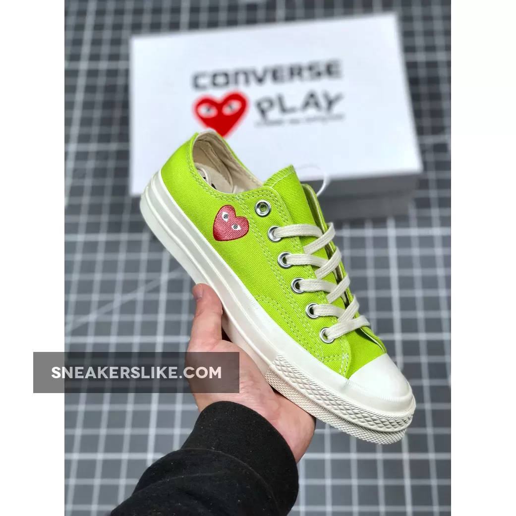 Converse x PLAY CDG Chuck 70 Low Top Acid Lime Green/Egret/High Risk Red - converse lime green