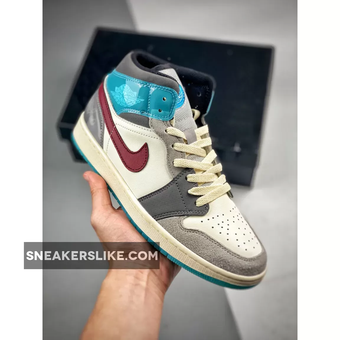 Air Jordan 1 Mid 'Exploration Unit' Sail/Grey-Blue-Red FB1870-161 Restock