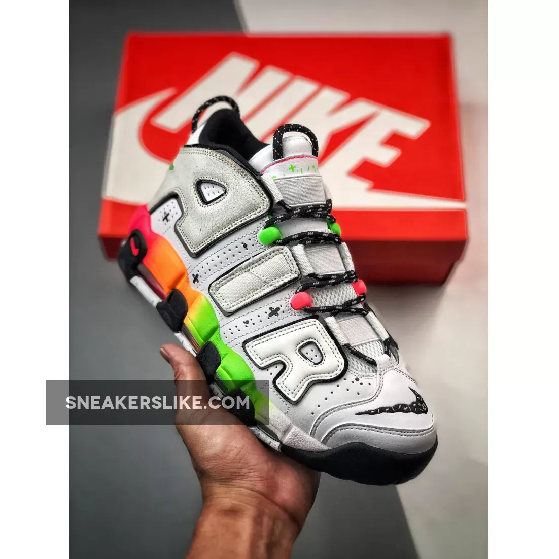 Nike Air More Uptempo White-Total Orange With Colorful Gradient Midsoles White And Orange Uptempos