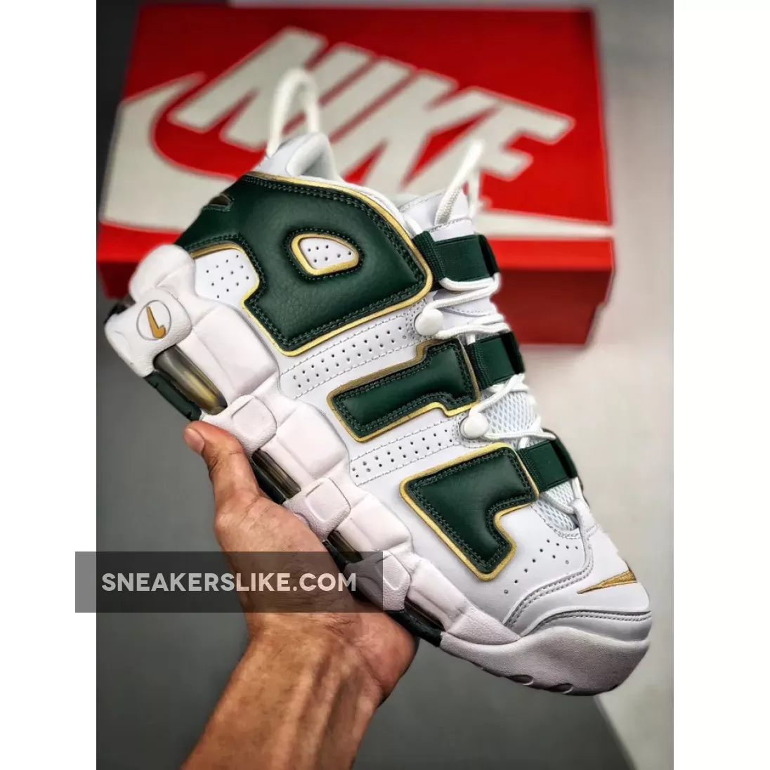 Nike Air More Uptempo 'ATL' White/Gorge Green-Metallic Gold AJ3139-100 / atl uptempo