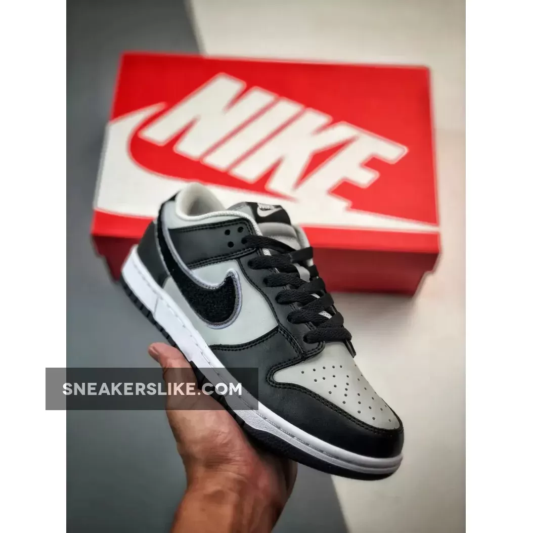 Nike Dunk Small Swoosh - Nike Dunk Low Chenille Swoosh Black Grey DQ7683-001