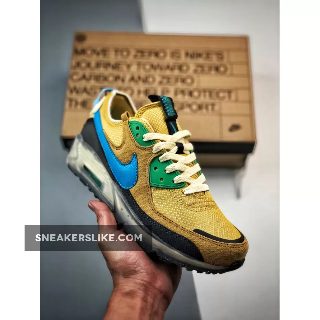 Nike Air Max 90 Terrascape Wheat Gold/Blue Lightning DQ3987-700 nike air max gold