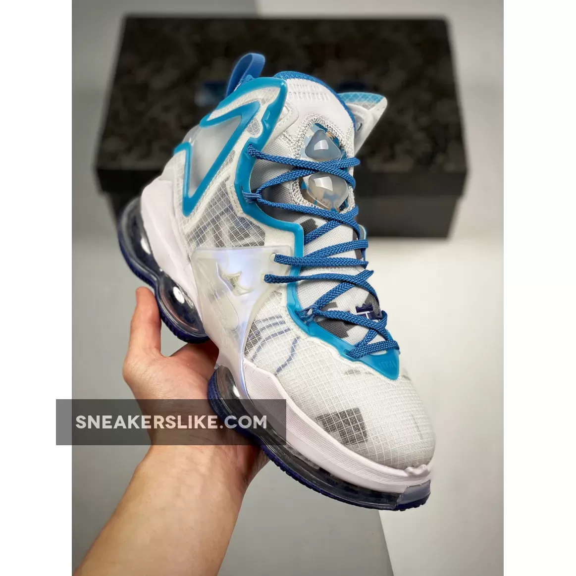 Women Nike LeBron 19 White Blue Void DC9338-100 / white lebron basketball shoes