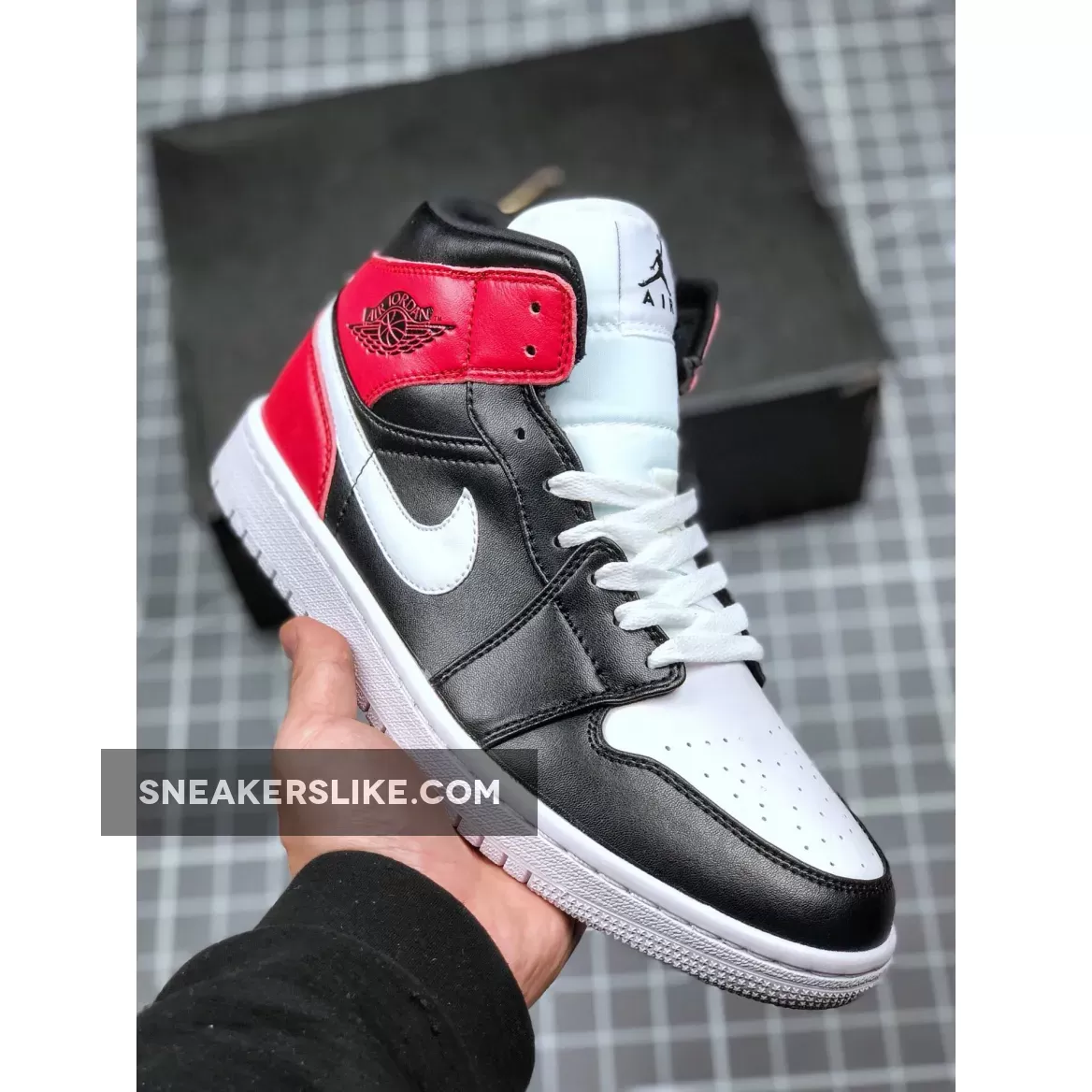 Air Jordan 1 Mid Black/White-Noble Red BQ6472-016 #jordan 1 mid black/white/noble red women's shoe