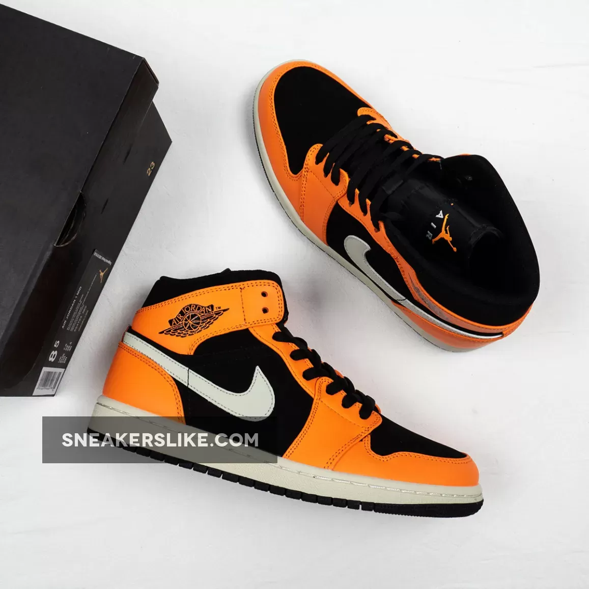 Jordan 1 Mid Black Orange 554724-062 / orange and black 1's