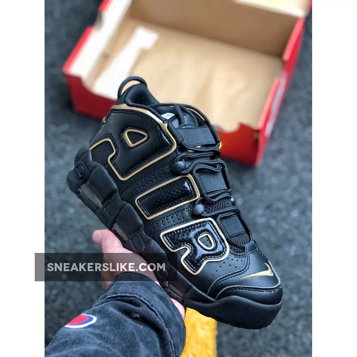 Mens Shoes Nike Air More Uptempo France Black/Gold AV3810-001 Online