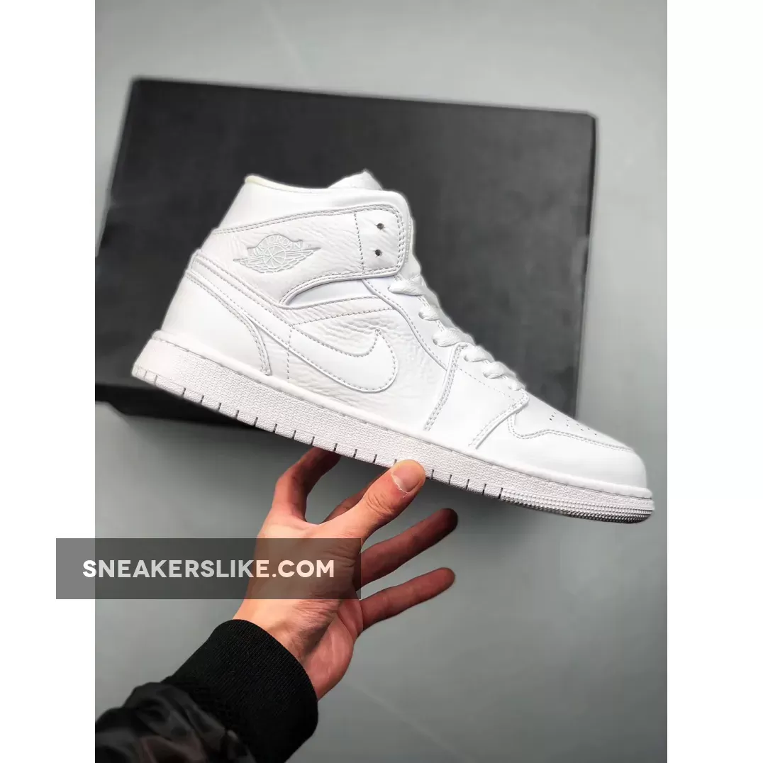 Air Jordan 1 Mid 'Triple White' 554724-109 Brand New