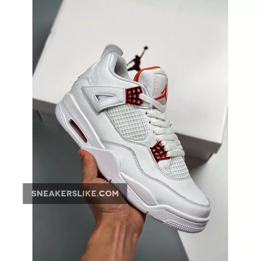 Air Jordan 4 Retro 'Metallic Orange' Unisex CT8527-118 White/Team Orange-Metallic Sil AJ4 #jordan 4 total orange