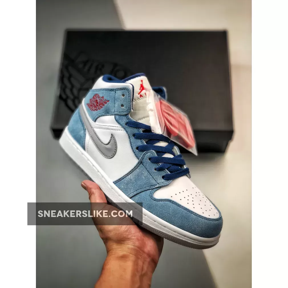 Air Jordan 1 Mid French Blue Light Steel Grey Fire Red Red Blue And White Jordan 1