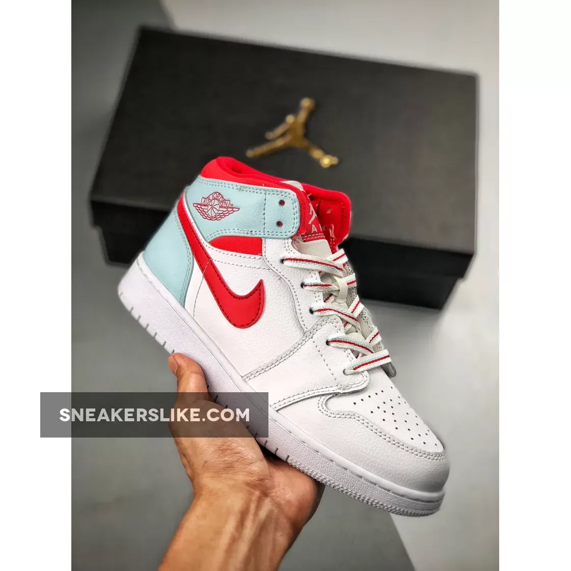 Air Jordan 1 Mid Gs 'Topaz Mist' AJ1 White Mist-Ember Glow-University Red 555112-104 Outlet