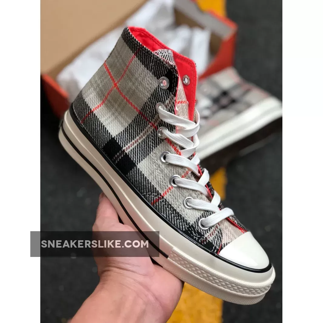 Converse Plaid Chuck 70 High Top Pale Putty/Bright Crimson 166496C Brand New