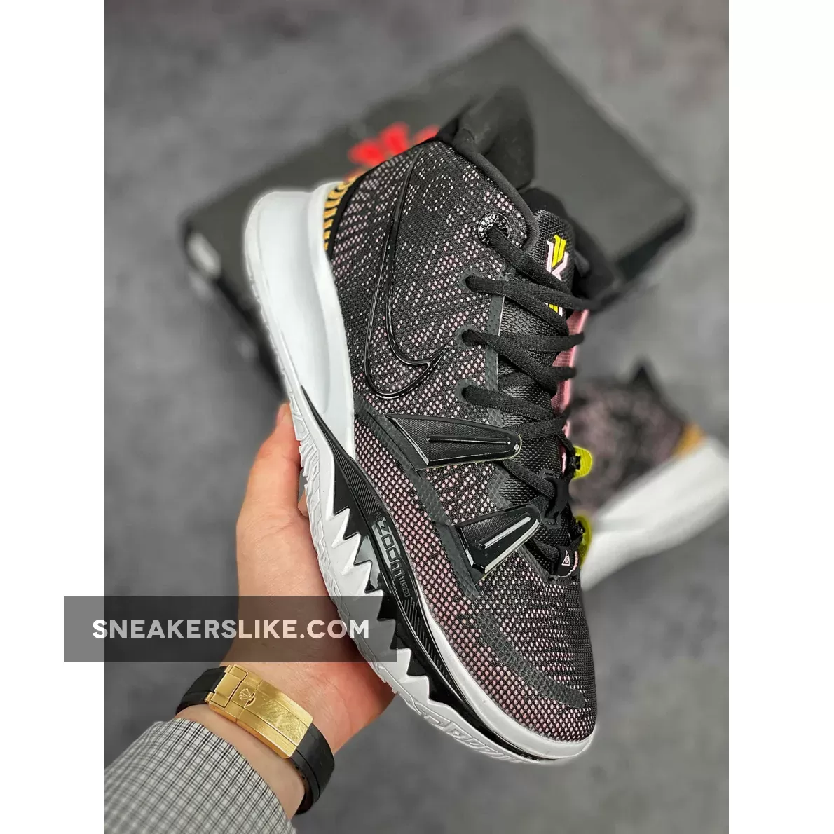 Nike Kyrie 7 'Embroidered Heels' Black Yellow Pink #nike kyrie 7 yellow