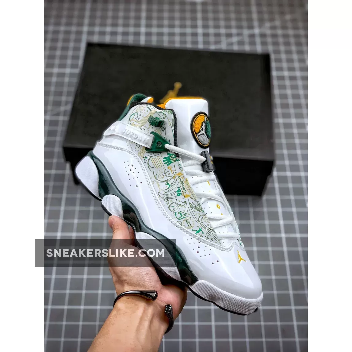 Jordan 6 Rings 'Seattle' White/Black–Dark Pine–Taxi - black and white 6 rings