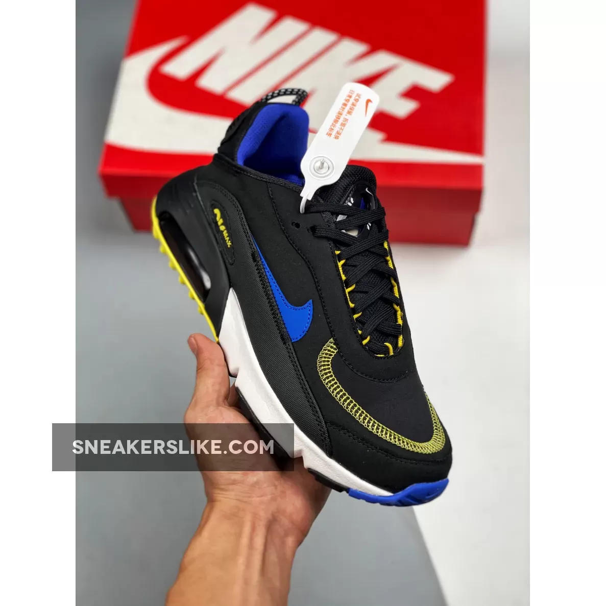 Nike Air Max 2090 Black Hyper Blue Yellow - black and blue nike sneakers