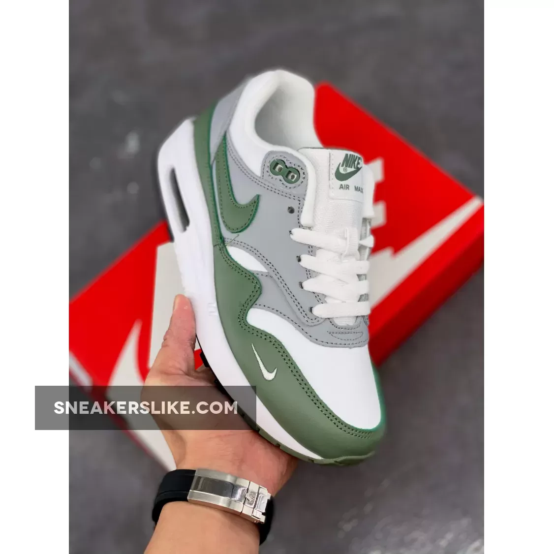 Nike Air Max 1 White/Spiral Sage-Wolf Grey-Black DB5074-100 air max 1 spiral sage