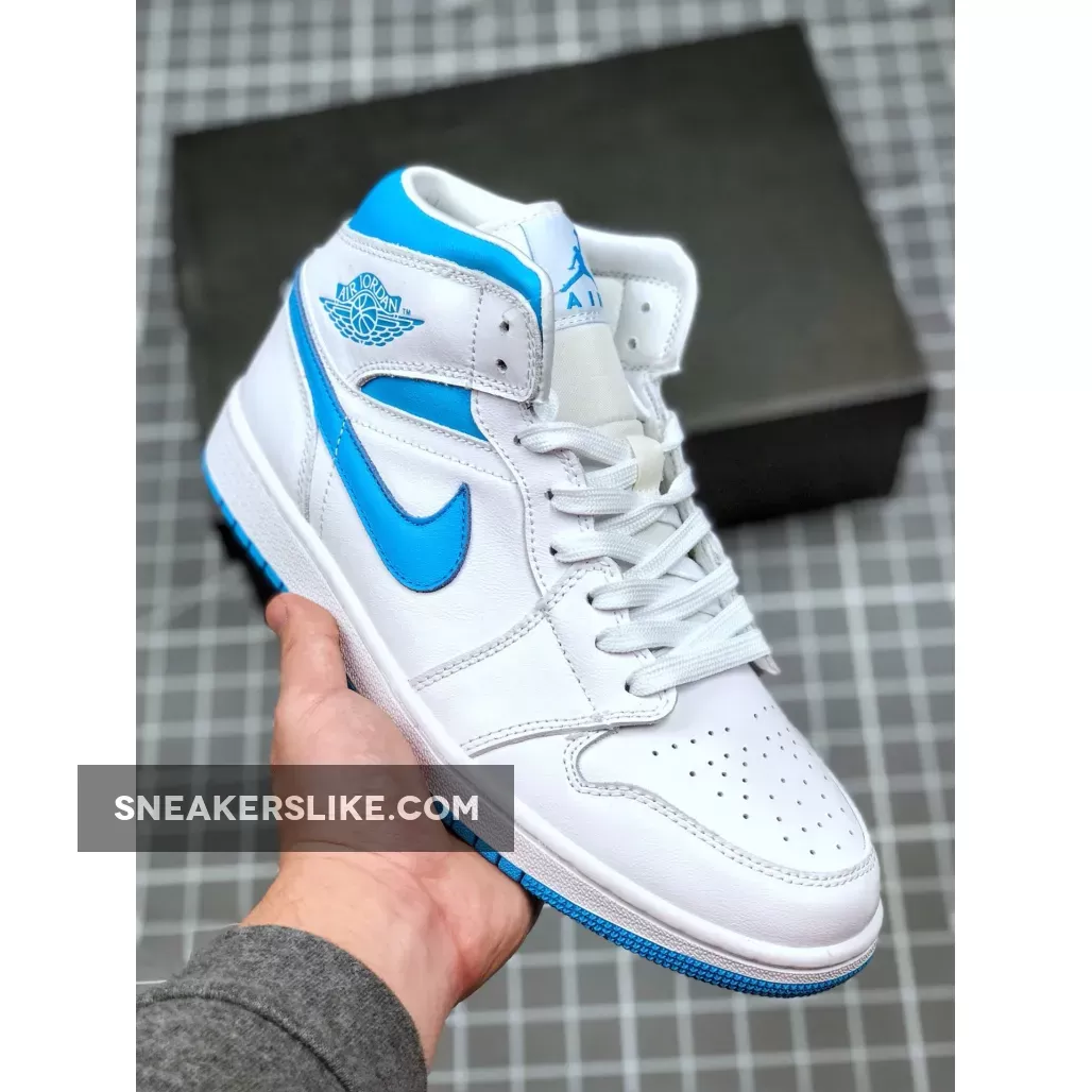 Air Jordan 1 Mid 'UNC' White/Light Blue white light blue jordan 1