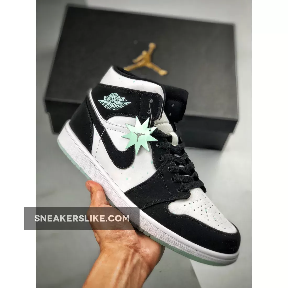 Air Jordan 1 Mid SE GS 'Panda' White/Black-Teal Tint BQ6931-103 - air jordan 1 mid white black teal tint