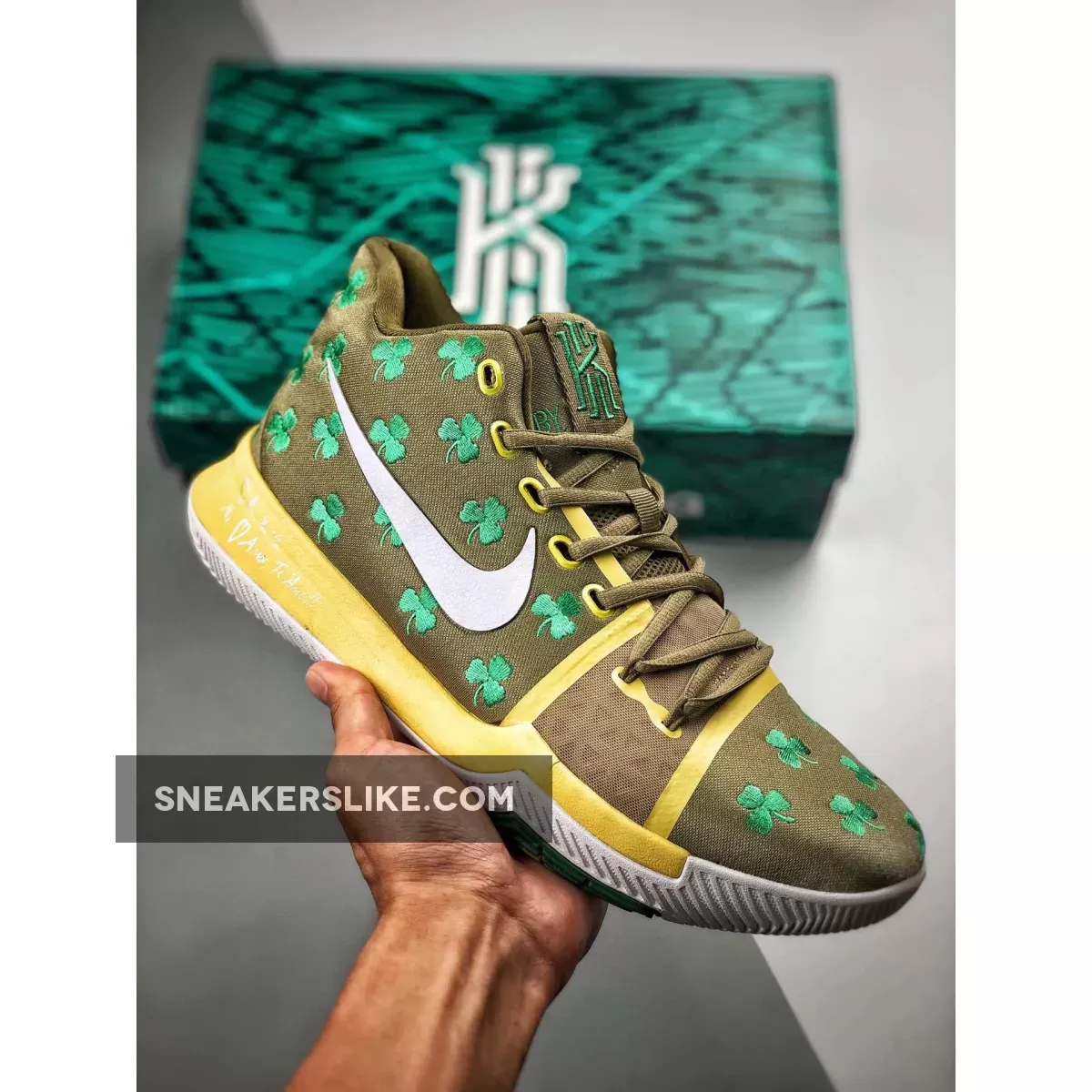 Nike Kyrie 3 'Luck' Gold Green Shamrock For Sale