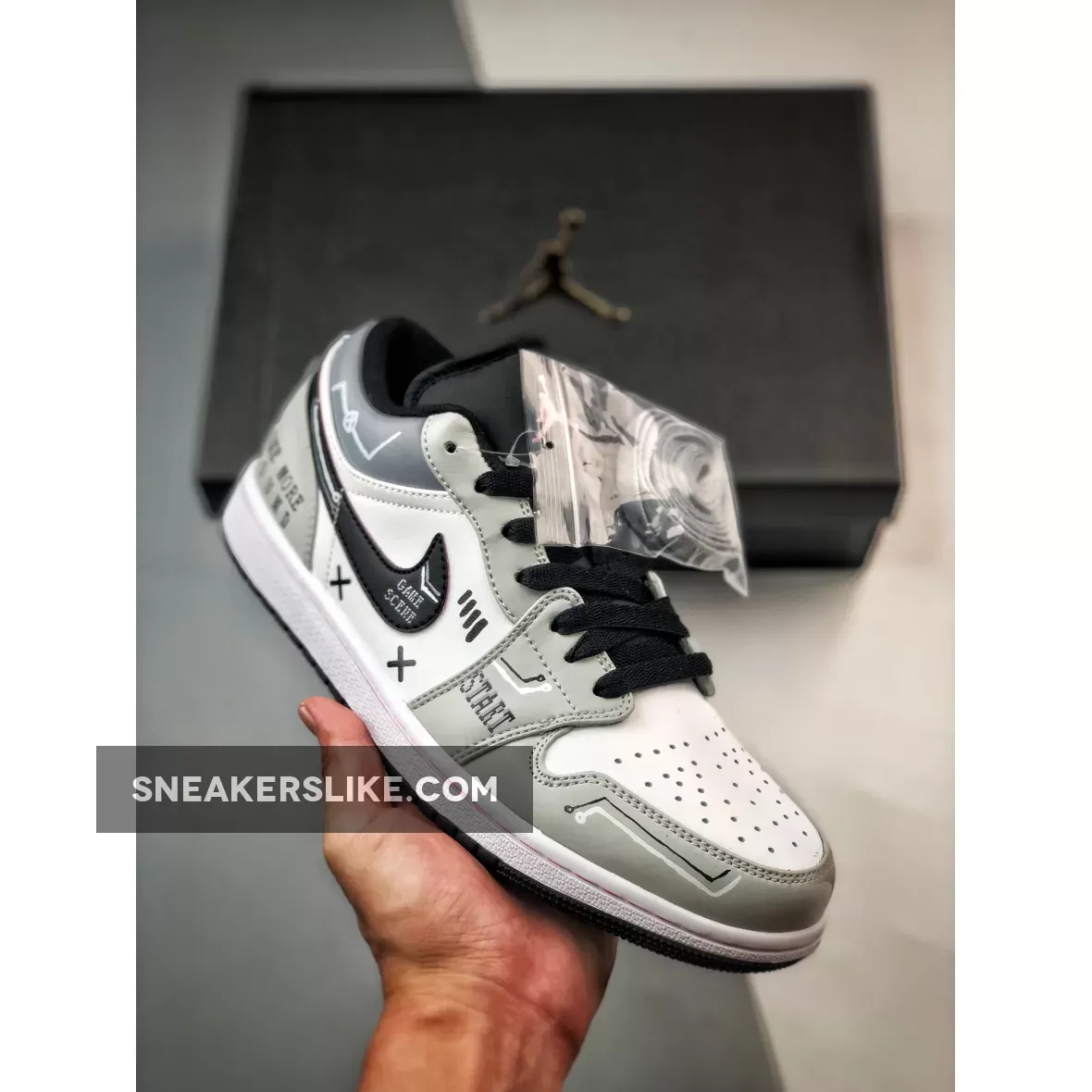 Custom Air Jordan 1 Low White Grey Black Outlet